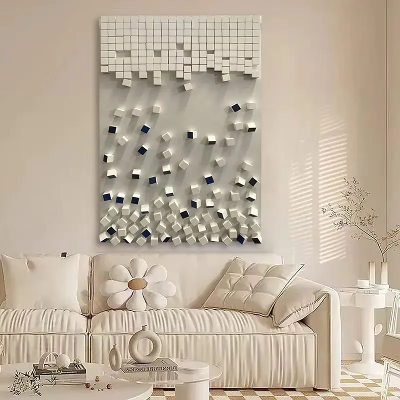 

【Popular】Modern Advanced Living Room Wood Block Hanging Relief Painting Creative Cube Entrance Background Wall Art Simple Design