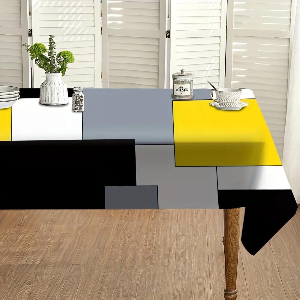 JIT 1PC modern yellow and black geometric printed tablecloth, durable polyester mechanism large sizezyc