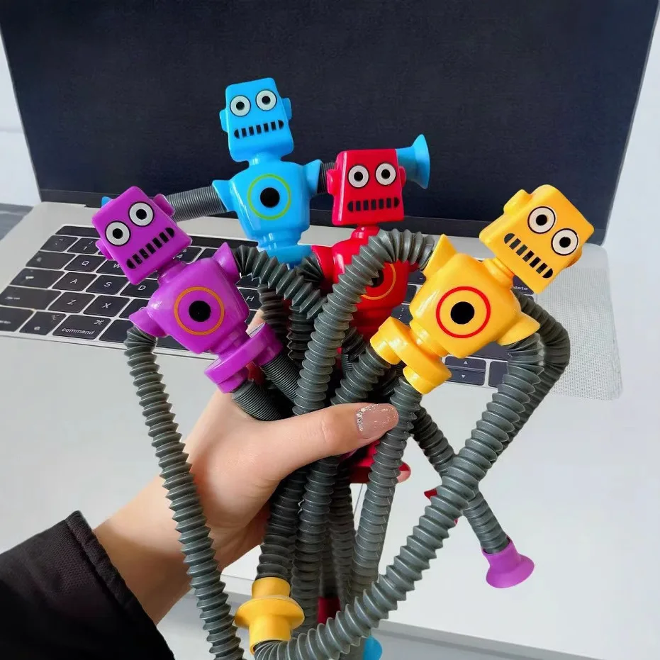 Stretchy Tube Robot Puzzle Toy Novelty Decompression Creative Cartoon Suction Cup Springs Telescopic Robot Shape Toys Kids Gifts