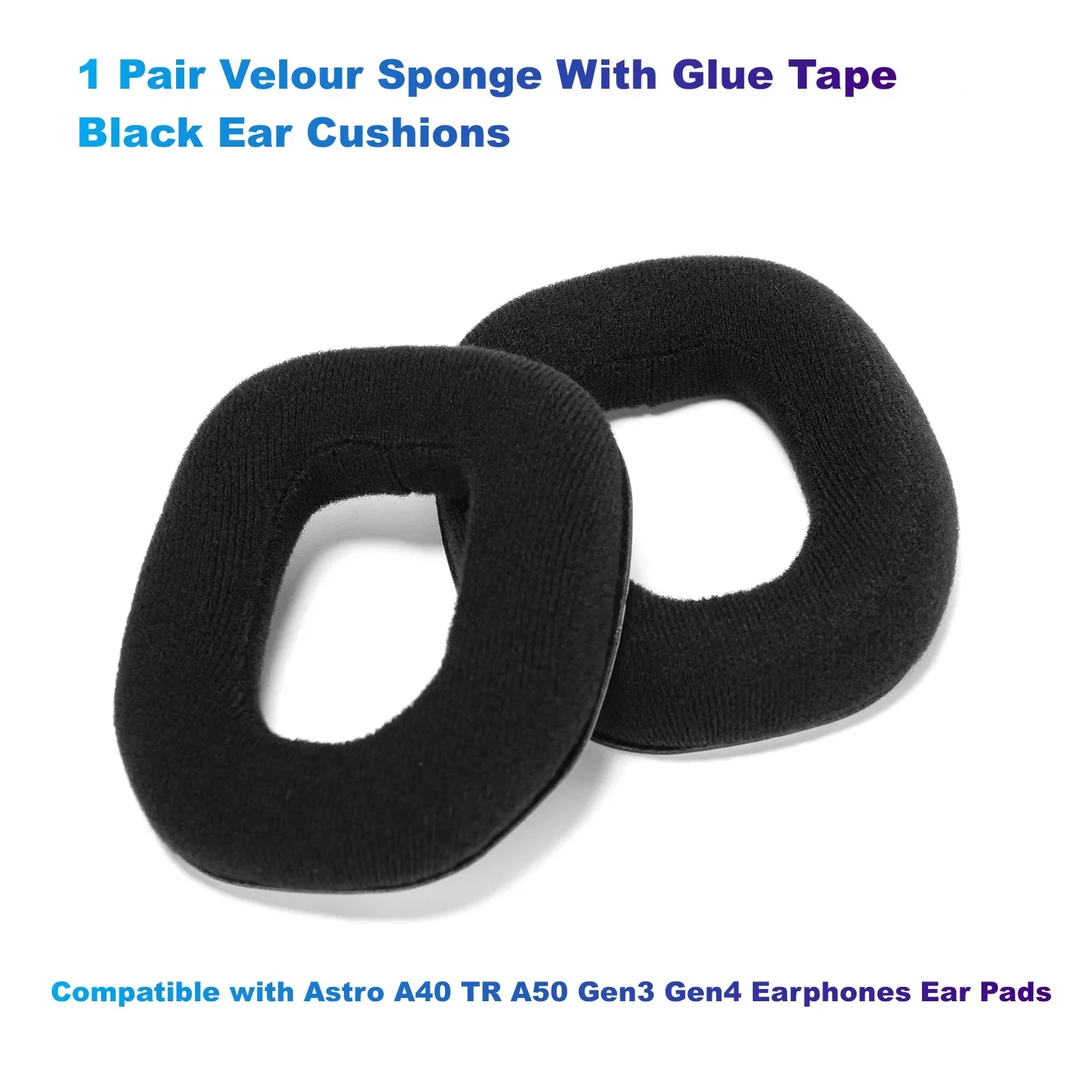 

1 Pair Velour Sponge With Glue Tape Black Ear Cushions Replacement Compatible with Astro A40 TR A50 Gen3 Gen4 Earphones Ear Pads