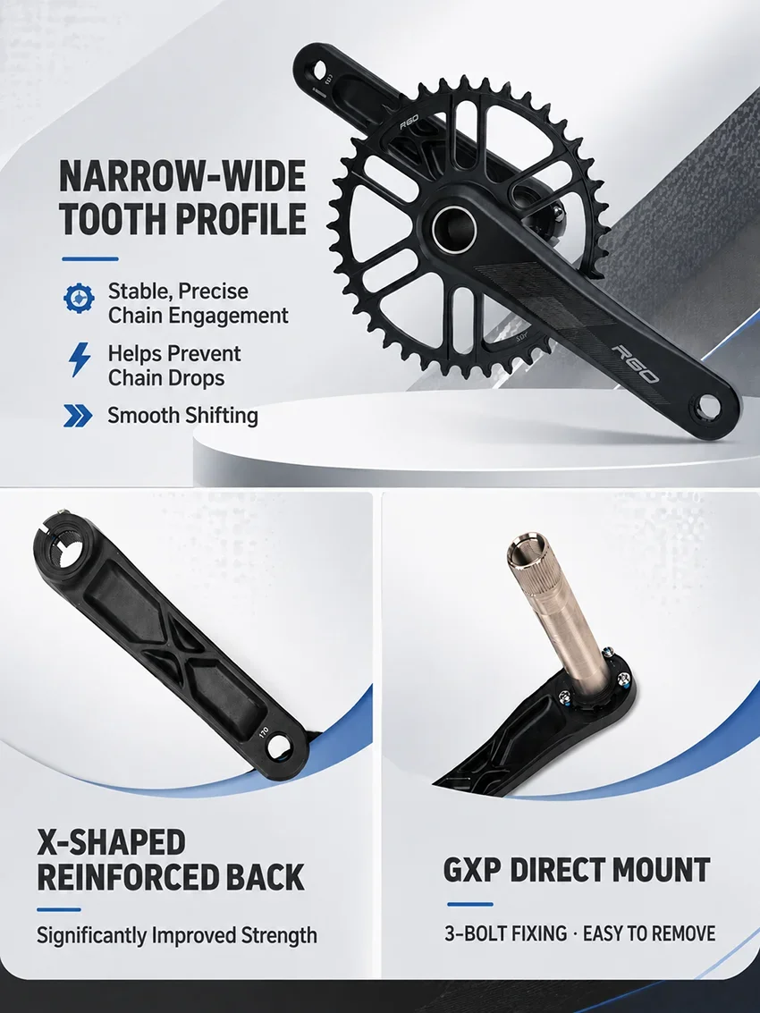 RGO 1 X 10 11 12-Gang-Kurbelgarnitur Eagle Tooth für MTB XC / TR / AM 170 mm, 32T/34T/36T, BB68/73 Kettenblatt – Detail 2
