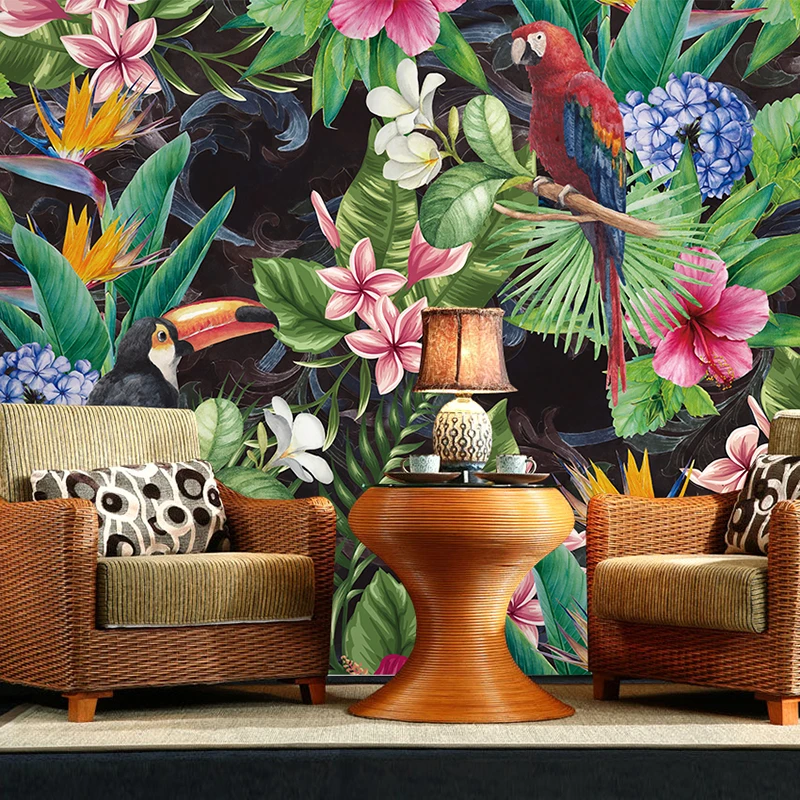 Customized products 3D Tropical Rain Forest Parrot Leaf Mural Wallpaper Living Room Restaurant Cafe Bar Backdrop Wall bedroom 8d
