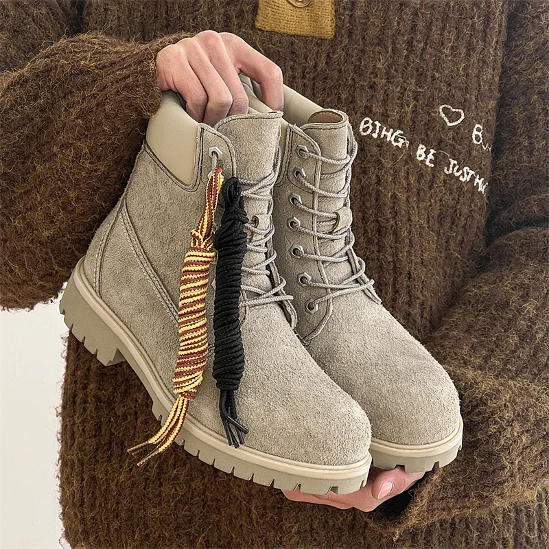 

Hight Quality Classic British Street Style Genuine Suede Leather Outdoor Boots For Men's Women's Hombre Height Increasing Shoes