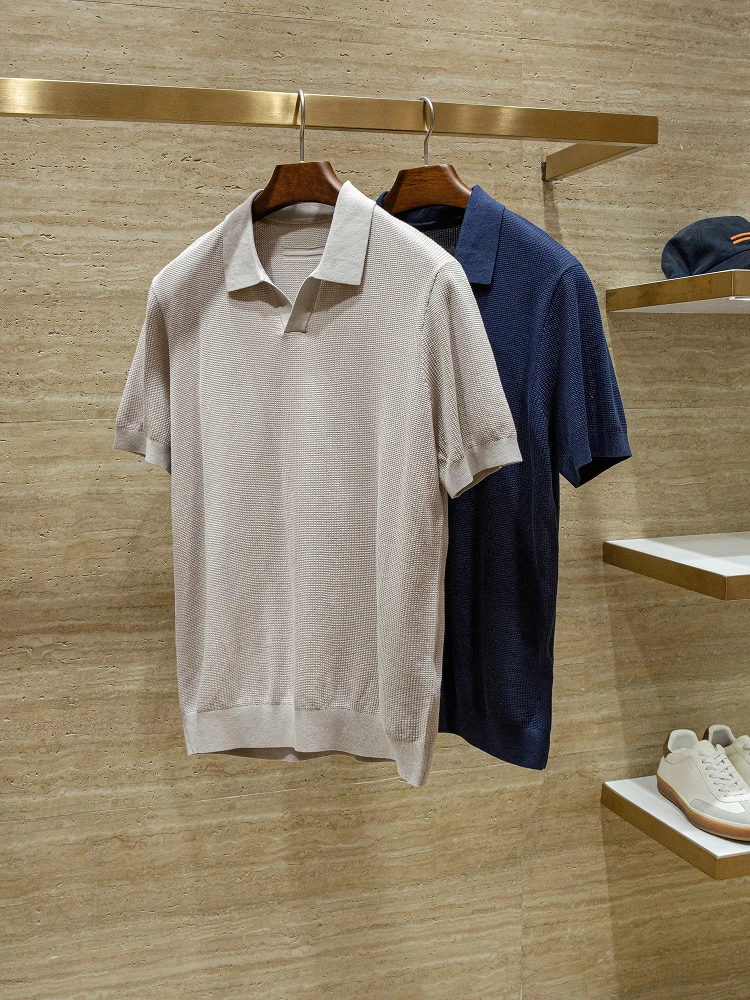 

ZZ mulberry silk cotton and linen blended summer men's casual Cuban collar short-sleeved POLO shirt