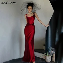 Personalizado moda cetim cinta de espaguete sexy sem mangas sereia vestidos de casamento 2024 tribunal trem vestidos de noiva novia