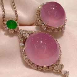 Natural Ice seed Jade Chalcedony Violet colour Large Jewelry Sets Romantic and Creative Sweet Wedding Engagement Necklace Ring