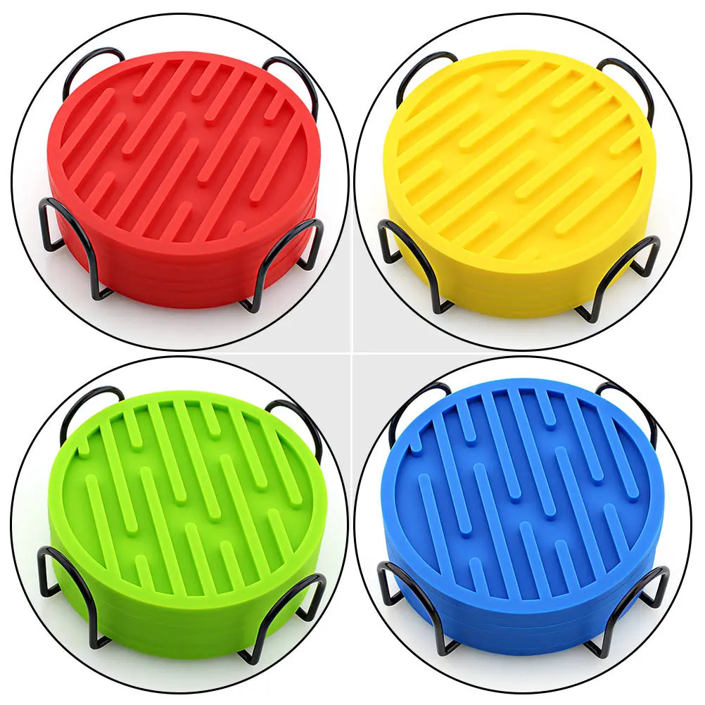 

4Pcs Silicone Cup Coasters Thickened Round Heat Insulation Anti-Skid Desktop Mug Mats Home Decorative Place Mats