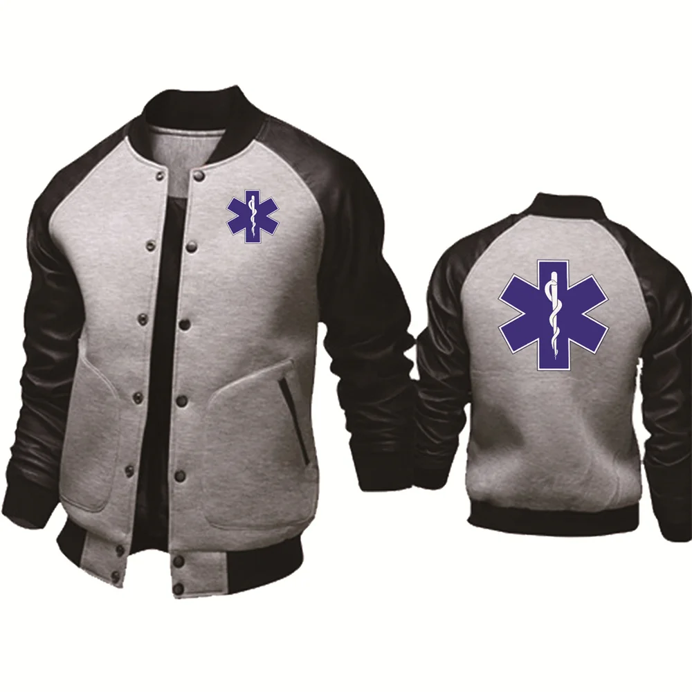 Spring Autumn Men's Jacket EMT Emergency Ambulance Print Splicing Sportswear High Quality Men's Baseball Uniform Men's top