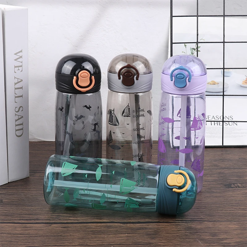 650/750ML Plastic Water Bottle For Drinking Portable Sport Tea Coffee Cup Kitchen Tools Kids Water Bottle For School Transparent