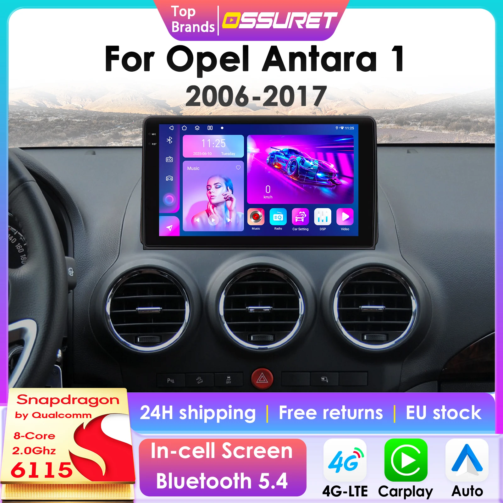 Autoradio 2Din con telecamera a 360° e sistema Android 13 per Opel Antara 1 2006-2017, lettore multimediale per auto, schermo intelligente, autoradio con Carplay 6115