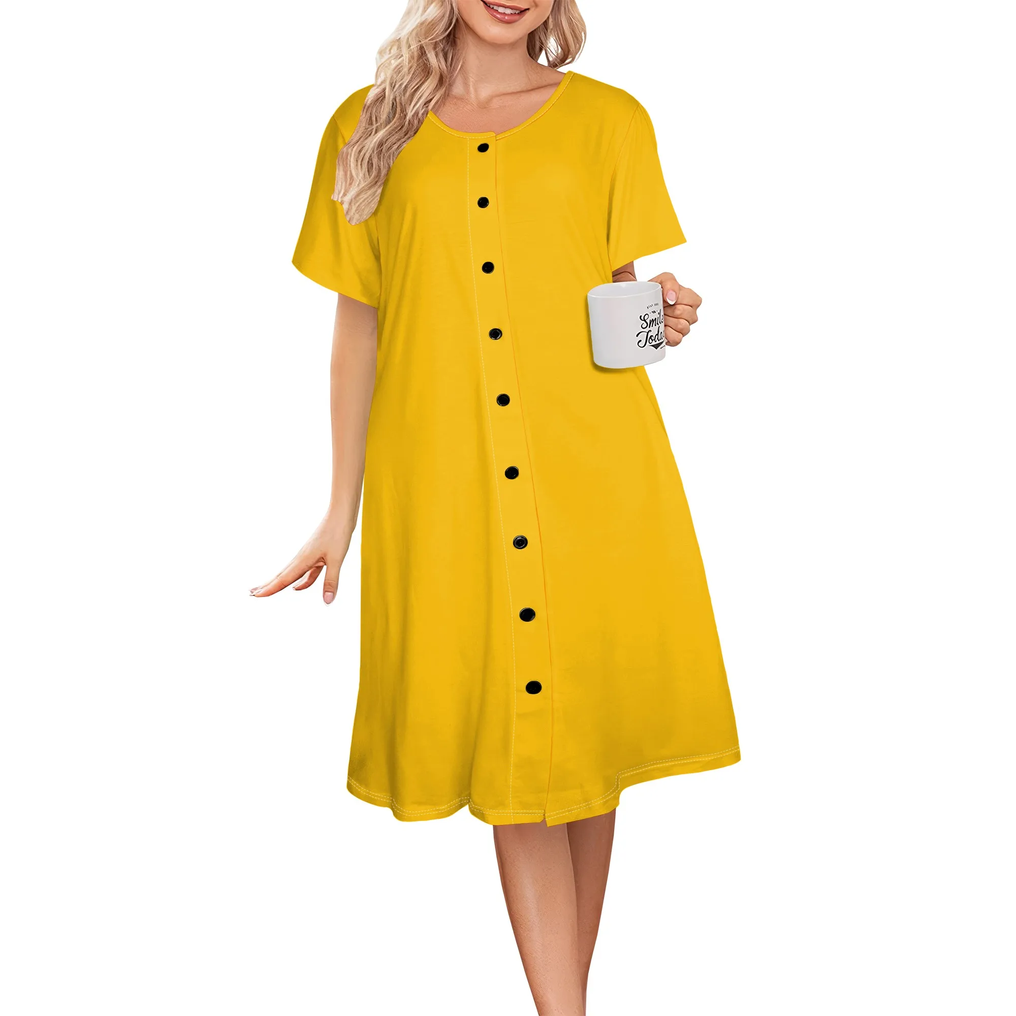 

Women's Summer Casual T Shirt Dresses Short Sleeve Button Down Swing Dress with Pockets