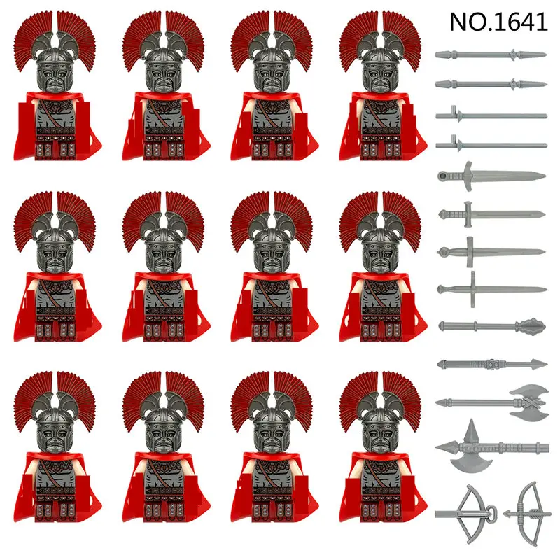 Blocos de construção do guerreiro medieval para crianças, modelo do soldado romano, boneca do cavaleiro do templo, acessórios dourados, brinquedos, NO.1641