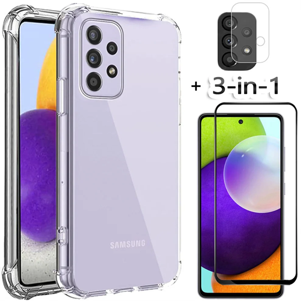 

3-in-1,Glass + Case for A52/A52s 5G Soft Clear Shockproof Silicone Phone Cases A52 5G Samsung A52 Cover Samsung Galaxy A52s Case