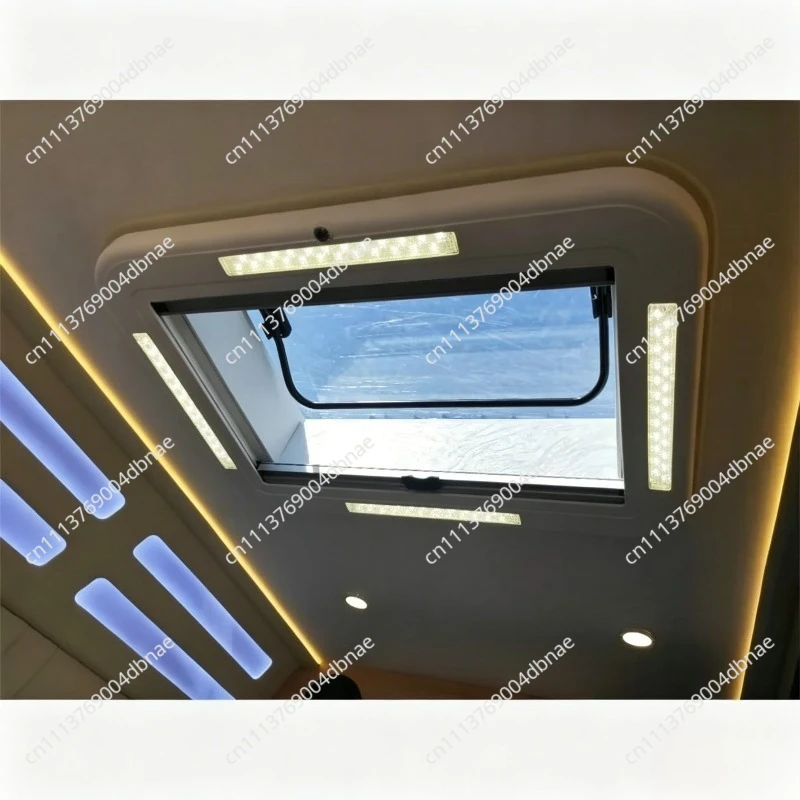 RV Skylight Replacement 12V with Light, Manual Roof Vent Window with Sunshade for Motorhome Camper Van