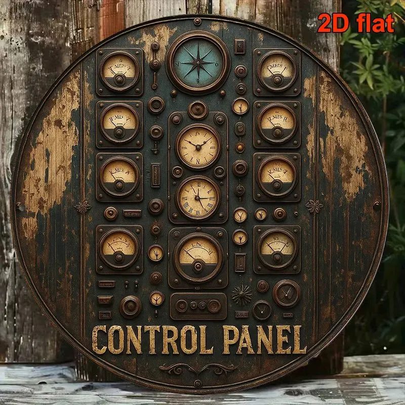 2D Vintage Metal Sign Round Aluminum Plate Steampunk Gauge Dashboard Decor Wall Art for Home Bar Game Room Gift