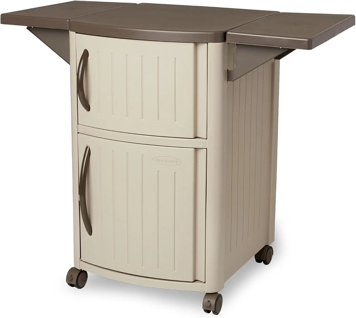 Outdoor Grilling Prep Station Table With Storage, BBQ Work Counter For Backyard Patio, Taupe And Brown Finish - view 5