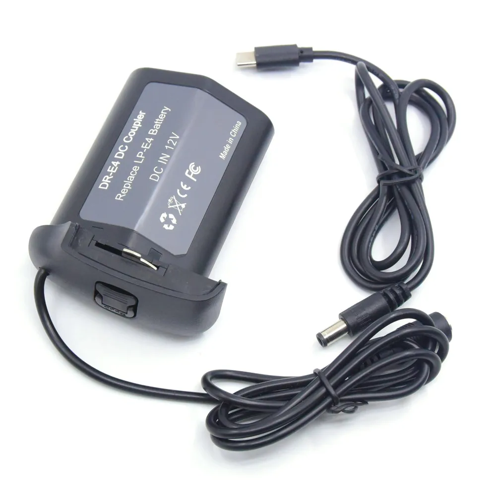 Acoplador de CC DR-E4/E19, batería falsa + USB tipo C PD, Cable de Banco de energía de 12V para Canon EOS, 1D, C, 1D, X, 1D, Mark III, IV, 1Ds, Mark III