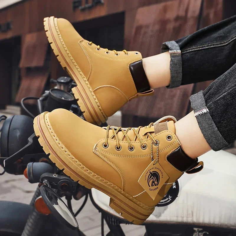

Business Male High Top Shoes Outdoor Botas New Leather Mens Ankle Boots Autumn Winter Motorcycle Boots Classic Mens Sneakers