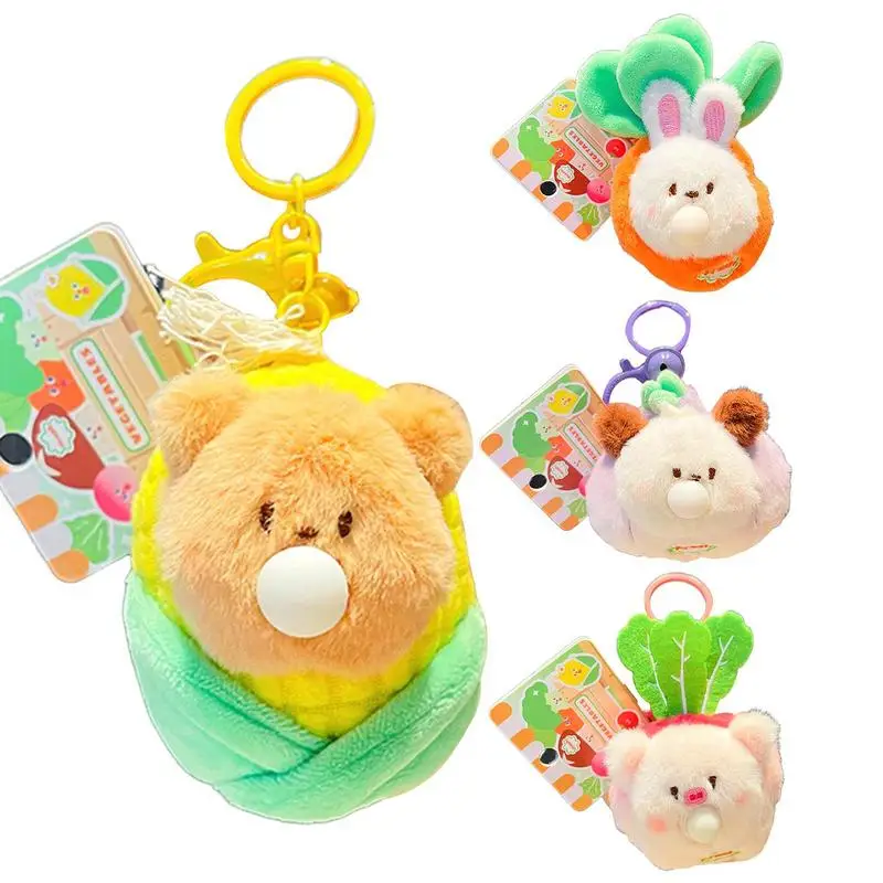 Animal Plush Keychain Bubble Blowing Plush Key Ring Ornament Stress Relief Vegetable Stuffed Animals Figure Pendant For Kid Girl