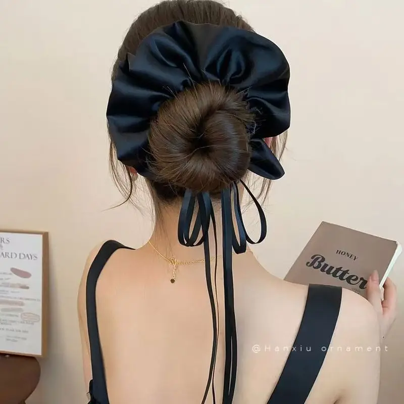 1pc Large intestine headband, creamy white ribbon, bow, drawstring, satin headband, large intestine headband view 3
