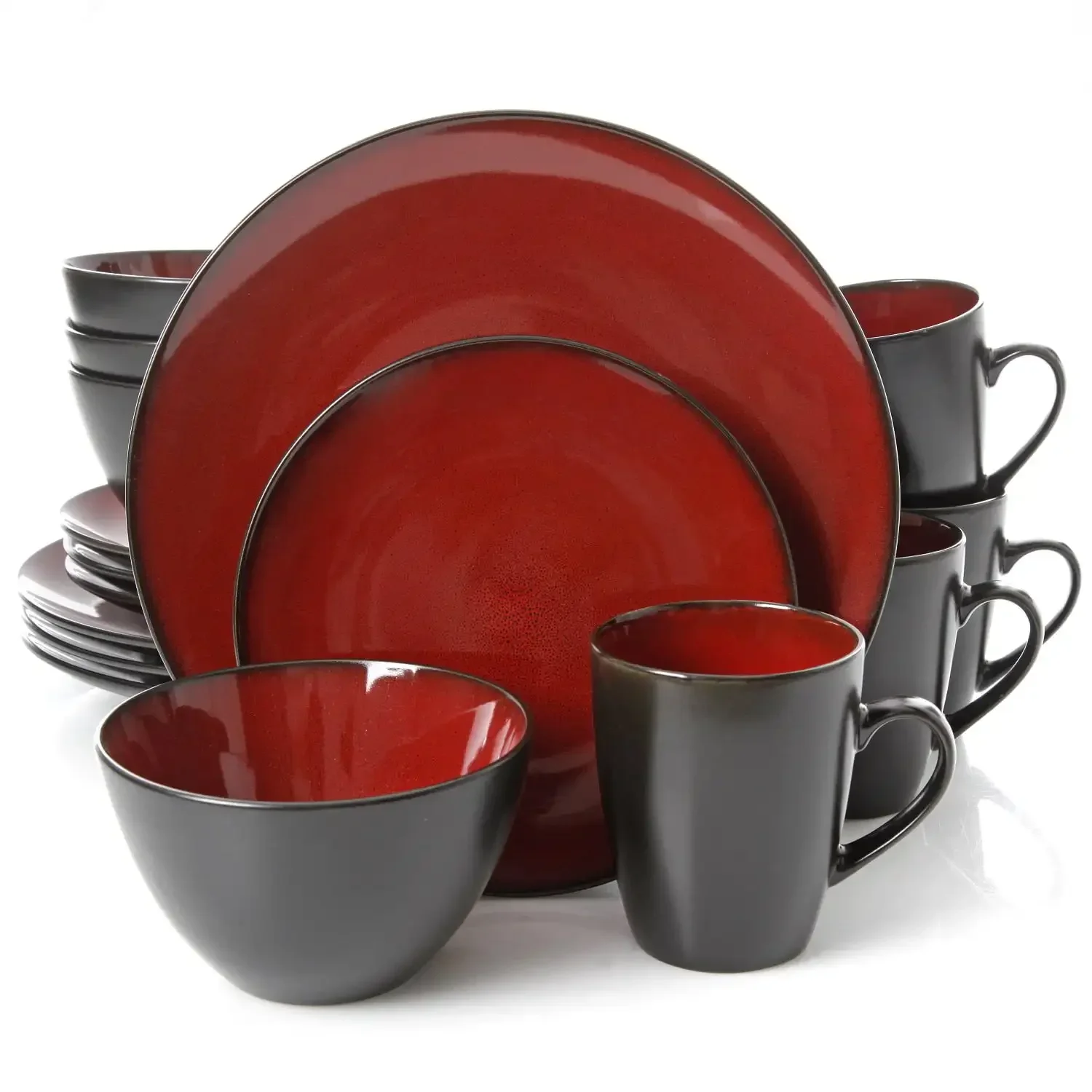 

%a Dinner Set Red Blue Black Solid Two Stone Color Glazed Stoneware Ceramic Crockery Dinnerware