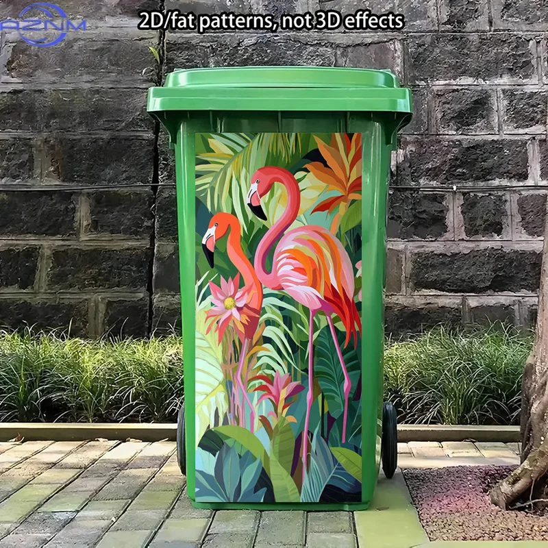 Colorful Nature Trash Can Stickers Art, Vibrant Foliage Peel and Stick Stickers, Tropical Flamingo Self-Adhesive Art Stickers,