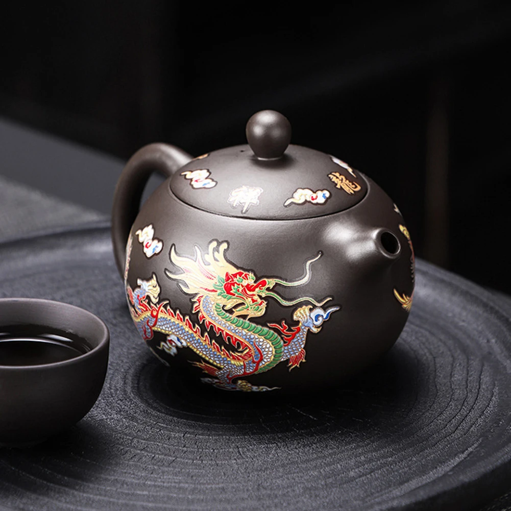 Hand-made Dragons Phoenixs Color-changing Purple Clay Teapot Easy Cleaning Gongfu Teapot Gift for Tea Lover