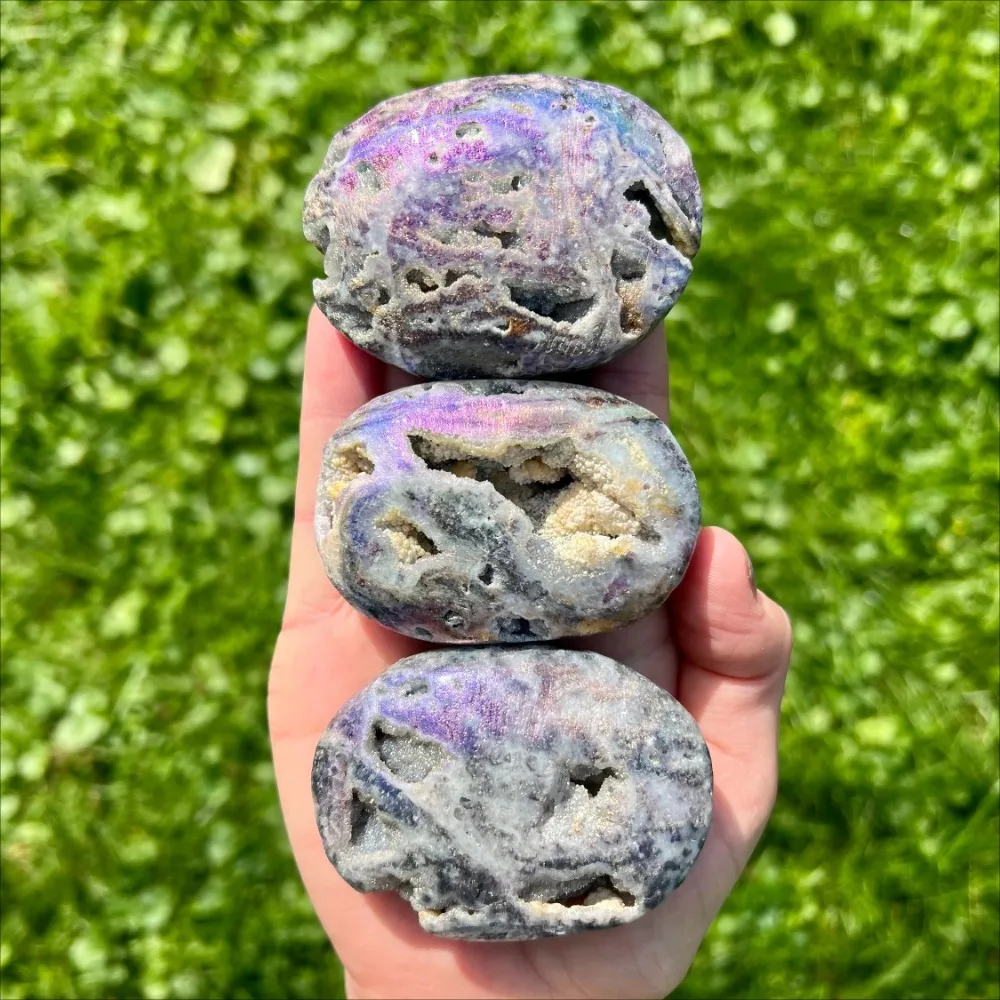 1pc Purple Sphalerite Druzy Aura Palm Stones, Sphalerite Aura Palm Stones Plated Sphalerite Color Quartz, DIY Jewelry Making