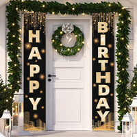 Black Gold Happy Birthday Door Curtain Happy 18 30 40 50 Year Old Birthday Party Decoration Kid Adult Birthday Party Supplies