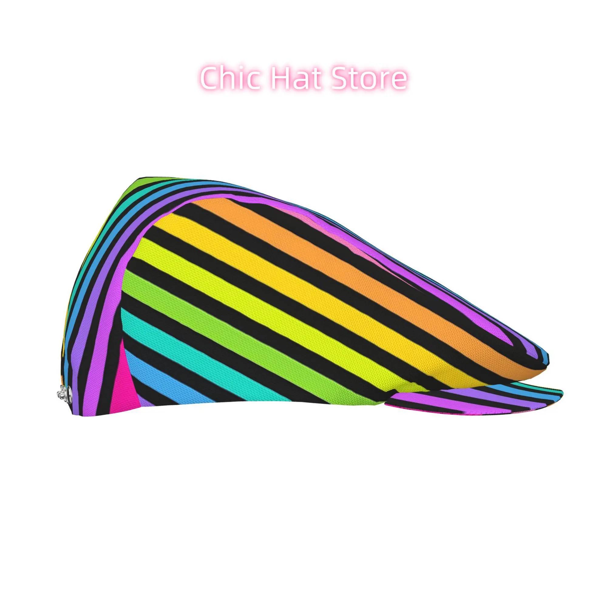 1pc Rainbow Stripe All-over Print Flat-top Hats for Men and Women, Newsboy Caps, Berets, Irish Hats, Driver Caps,  Hats, Painter