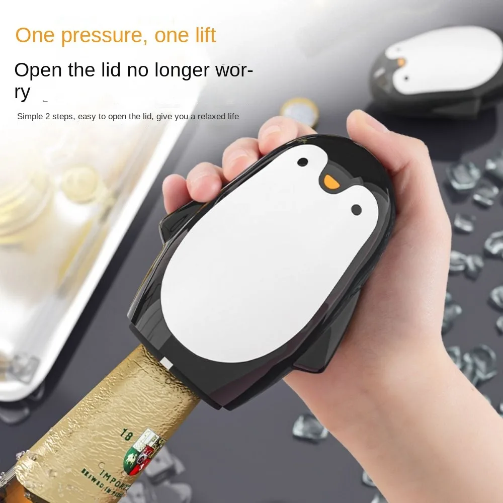 

Automatic Penguin Bottle Opener Labor-saving Creative Magnetic Beer Bottle Opener Push Down Press-Type Canning Lids Opening Tool