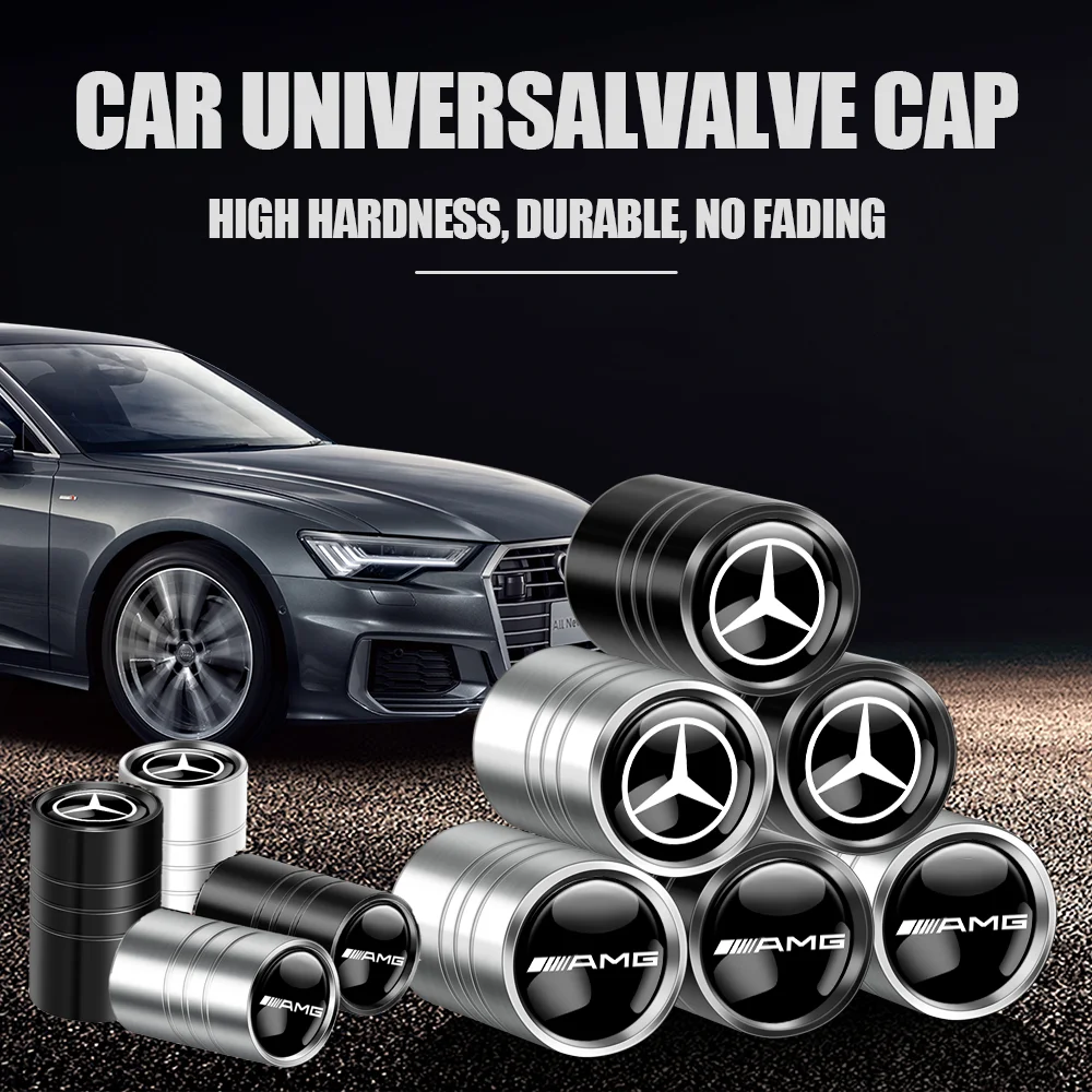 4Pcs Car Wheel Tire Valve Caps Metal Auto Accessories Dustproof  for Mercedes Benz AMG Smart Fortwo C300 E200 V177 W247 X253