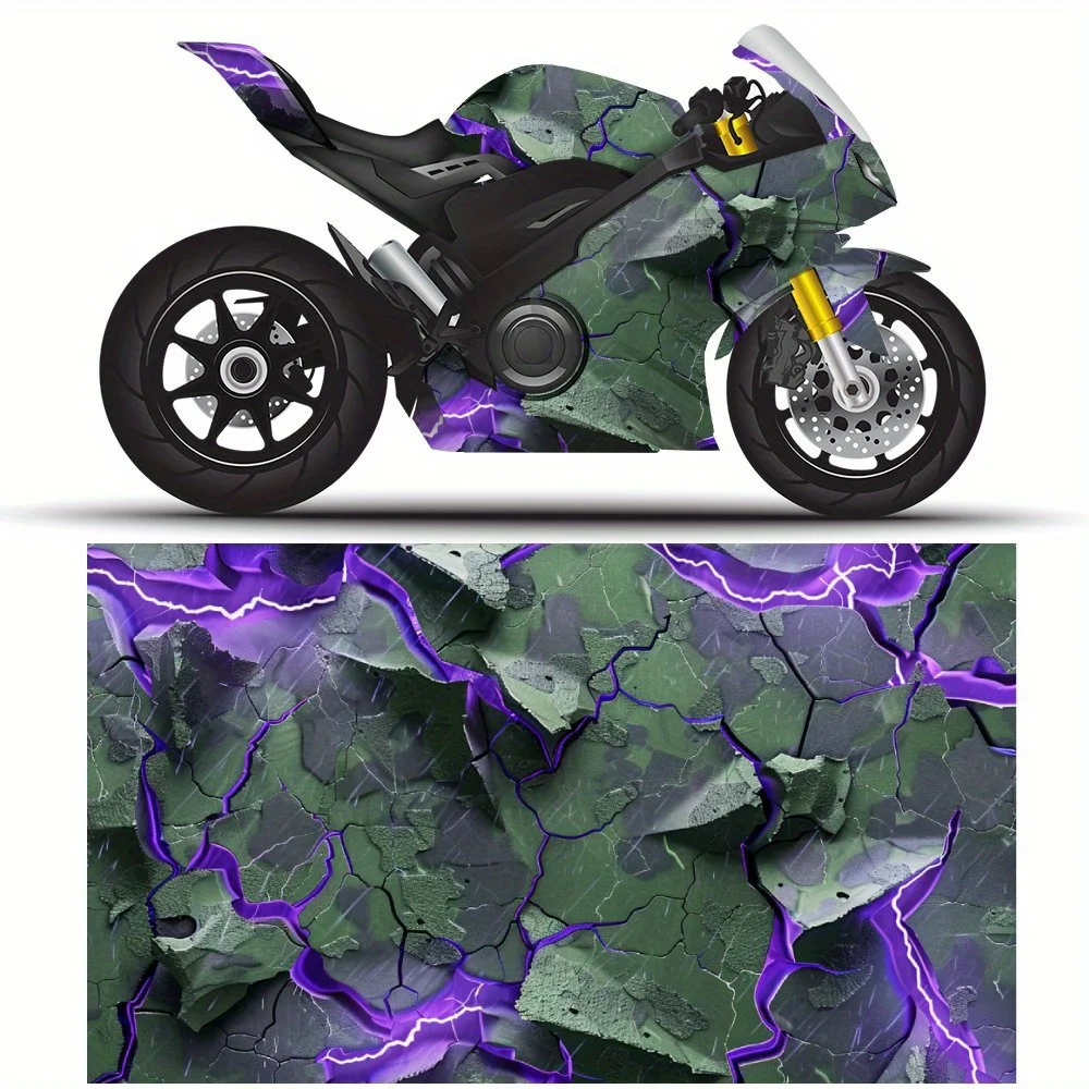 

Vibrant Lightning Vortex, Motorcycle Sticker Art, Neon Purple Contrast, Motorcycle Vinyl Wrap, Waterproof Removable Decal Sticke