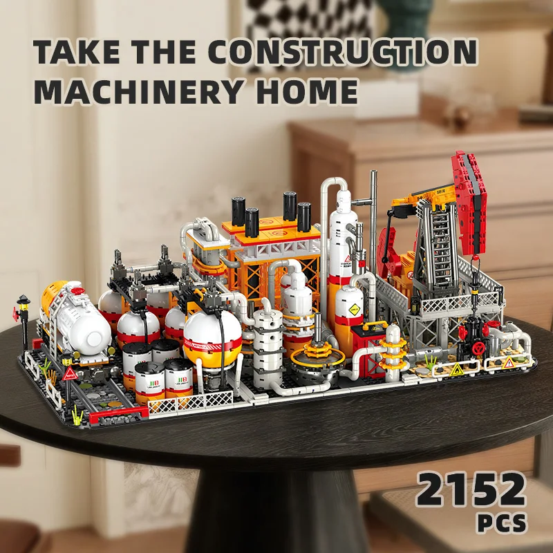 City Oil Refinery Building Blocks Set Pumping Machine 3in1 Chemical Factory, Transport Storage Plant Educational Toys for Kids