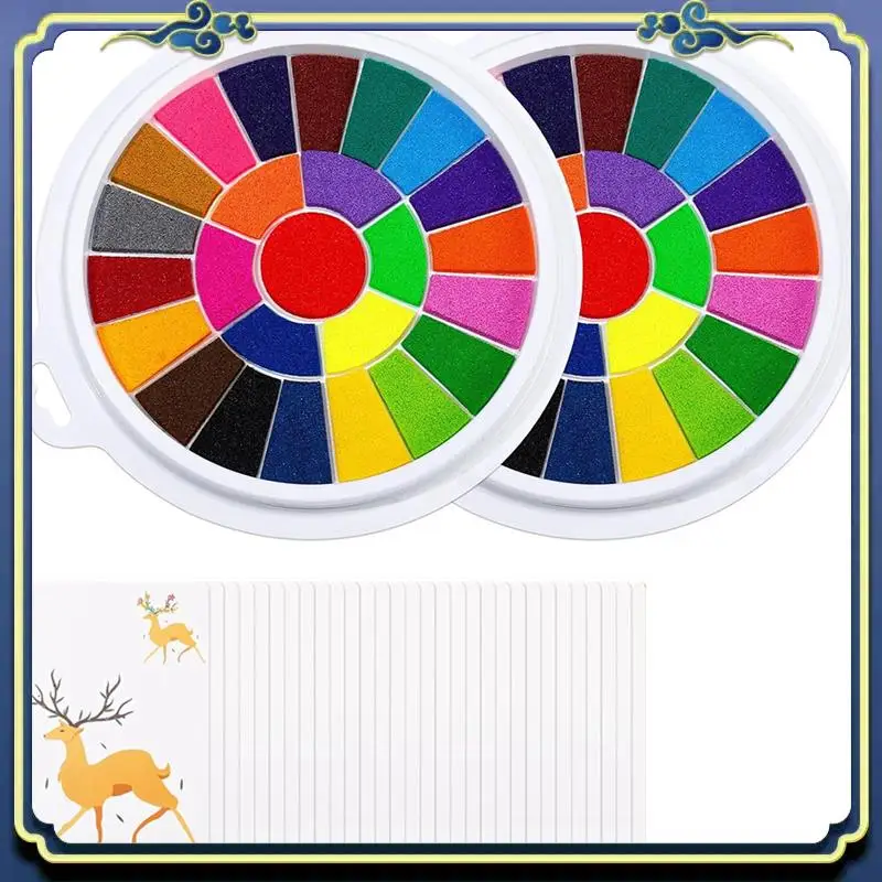 Tragbare Stempelkissen in 25 Farben mit 30 Farbseiten, waschbares Stempelkissen, ungiftiges Fingermalerei-Set, 2er-Pack