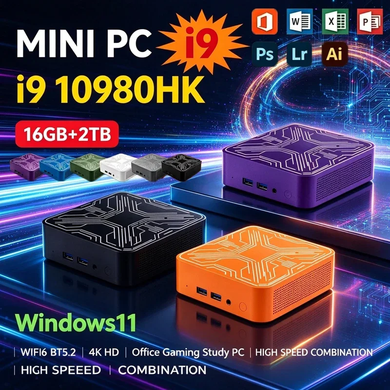Mini PC Intel Core I9 10980HK Windows 11 Small Pocket Cmputer 16GB RAM 1/2TB SSD WIFI6 BT5.2 4K Desktop PC Gaming Computer