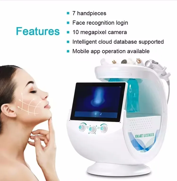 Smart Ice Blue 7 in 1 H2O2 Hydro Dermabrasion Machine Facial Skin Rejuvenation and Skin Analyzer Machine Facial Whitening