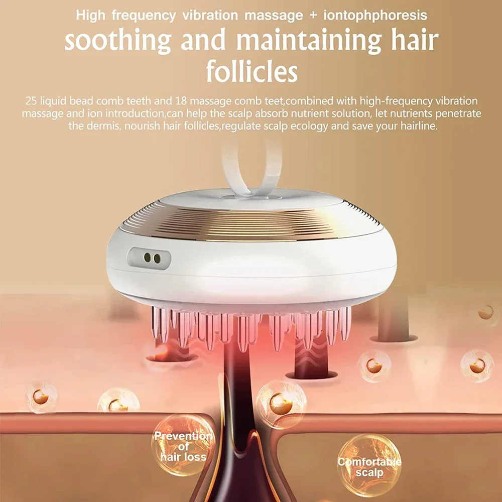 EMS Red Light Therapy Head Massage Comb Electric High Frequency Vibration Scalp Massager Brush Hair Growth Oil Liquid Applicator