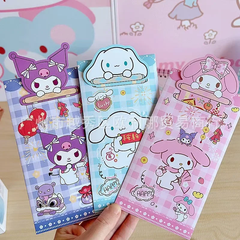 4 ชิ้น/ล็อต 2025 Sanrio kuromi mymelody Cinnamoroll ซองจดหมายสีแดงใหม่ปีกระเป๋าสีแดงตลกทักทายจีนสีแดงกระเป๋าเด็กของขวัญ