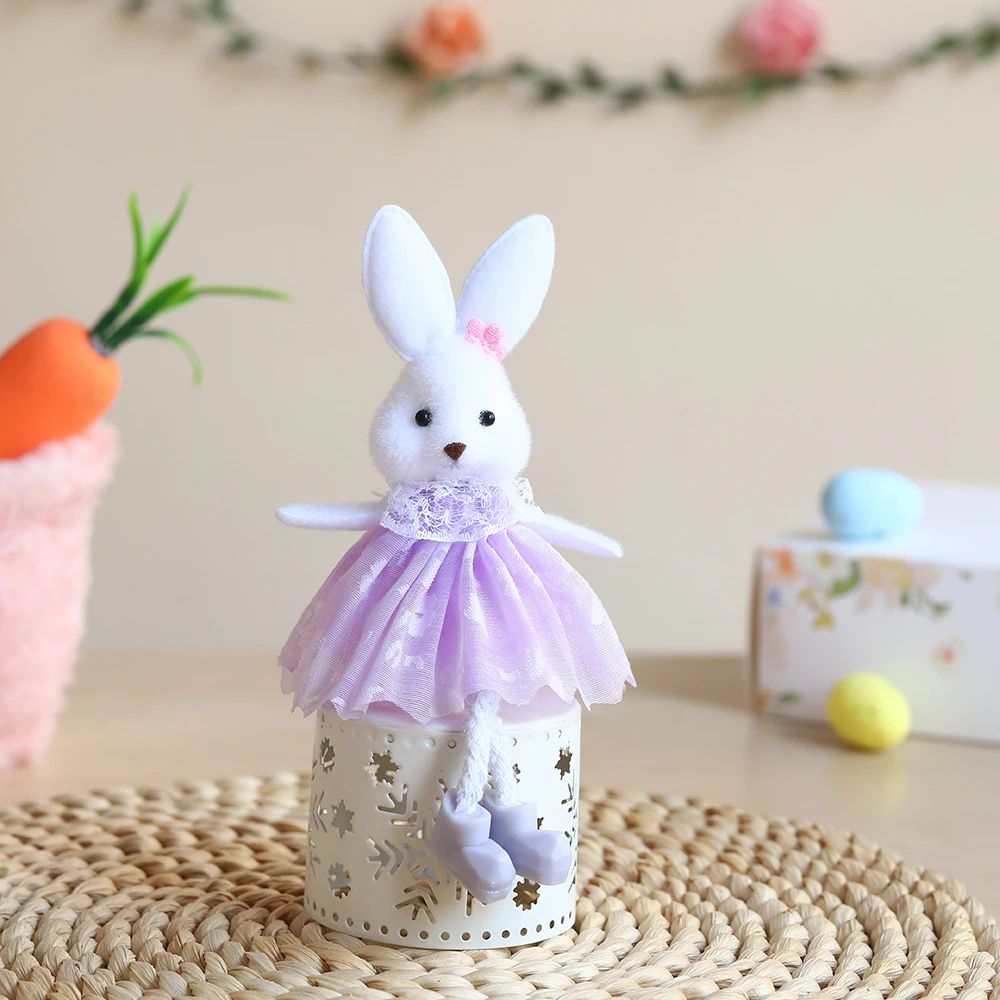 1pc Easter Decorations Easter Bunny Doll Hanging Ornaments Pastel Purple Rabbit Figurine Kids Gifts Spring Home Supplies Favors