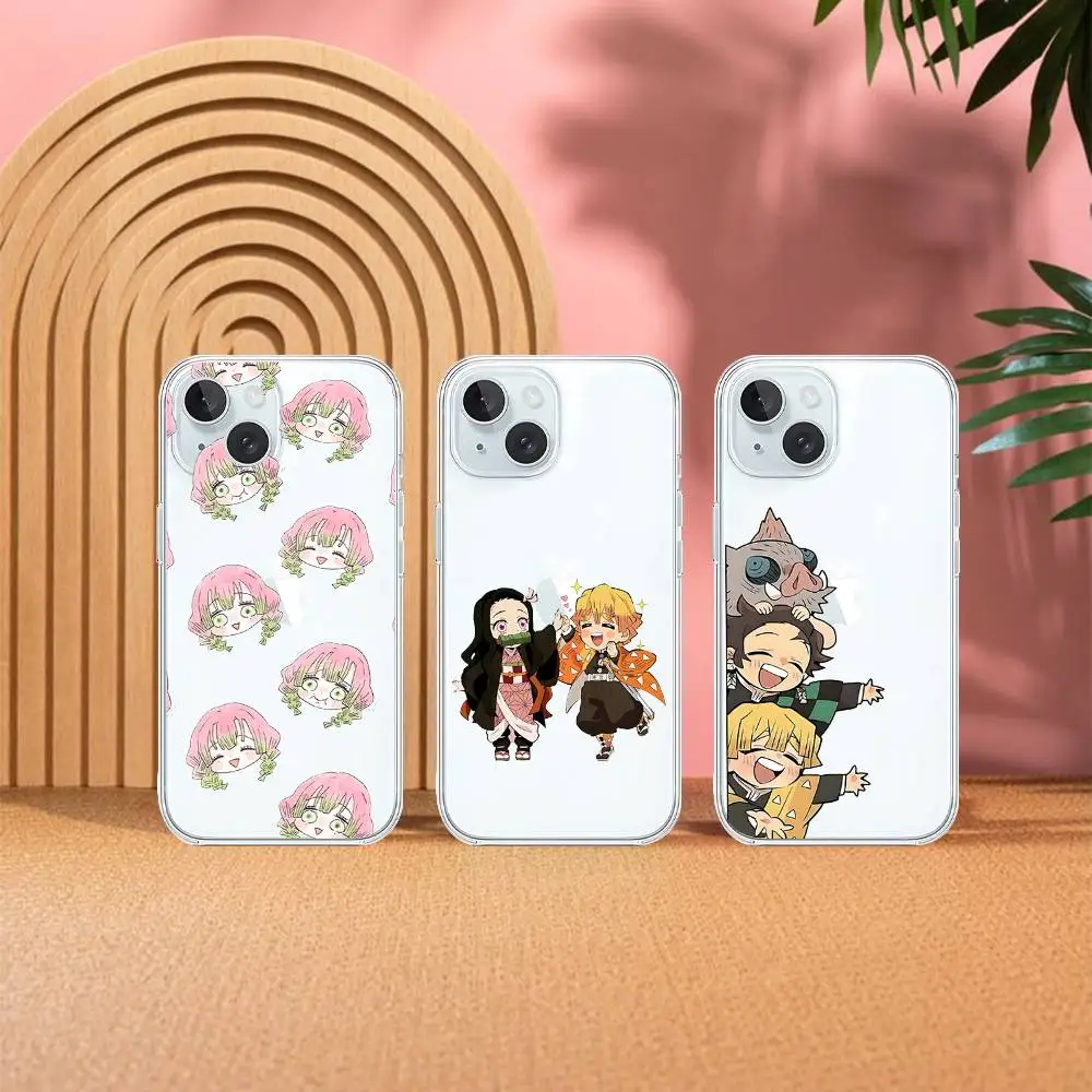 

Cartoon Anime Demon Slayer Phone Case For IPhone 17 16 15 14 Plus 13 12 11 Pro Max Phone Back Cover Transparent Shockproof Cover