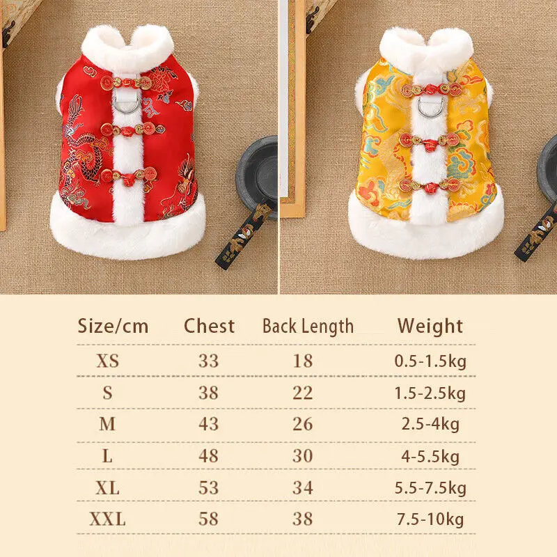 Dog Tang Suit Thicken Warm Pet Clothes New Year Chinese Hanfu Cat Top Festival Pet Winter Coat Jacket Dog Outfit Costume