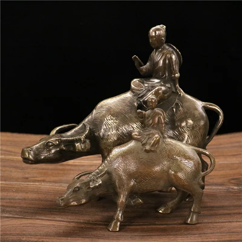 Pure copper riding a ornament, shepherd boy zodiac cow home gift, birthday present, living room decoration