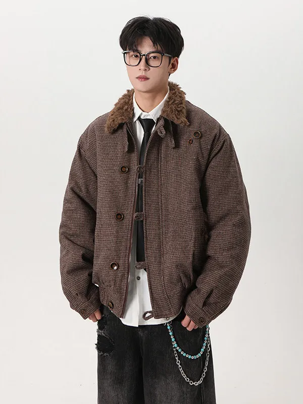 

TANGZ STUDIO Woolen Cotton Jacket Warmth Added for Winter Men's Women's Retro High-End Feeling Mountain Eagle Pattern Coat