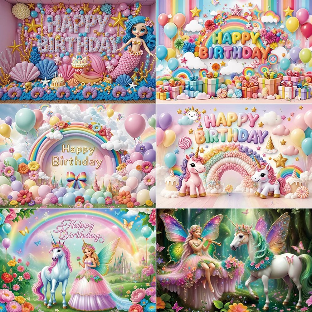 

Baby Birthday Photography Background Mermaid Unicorn Party Rainbow Decoration Photocall Backdrops Home Stuido Photobooth