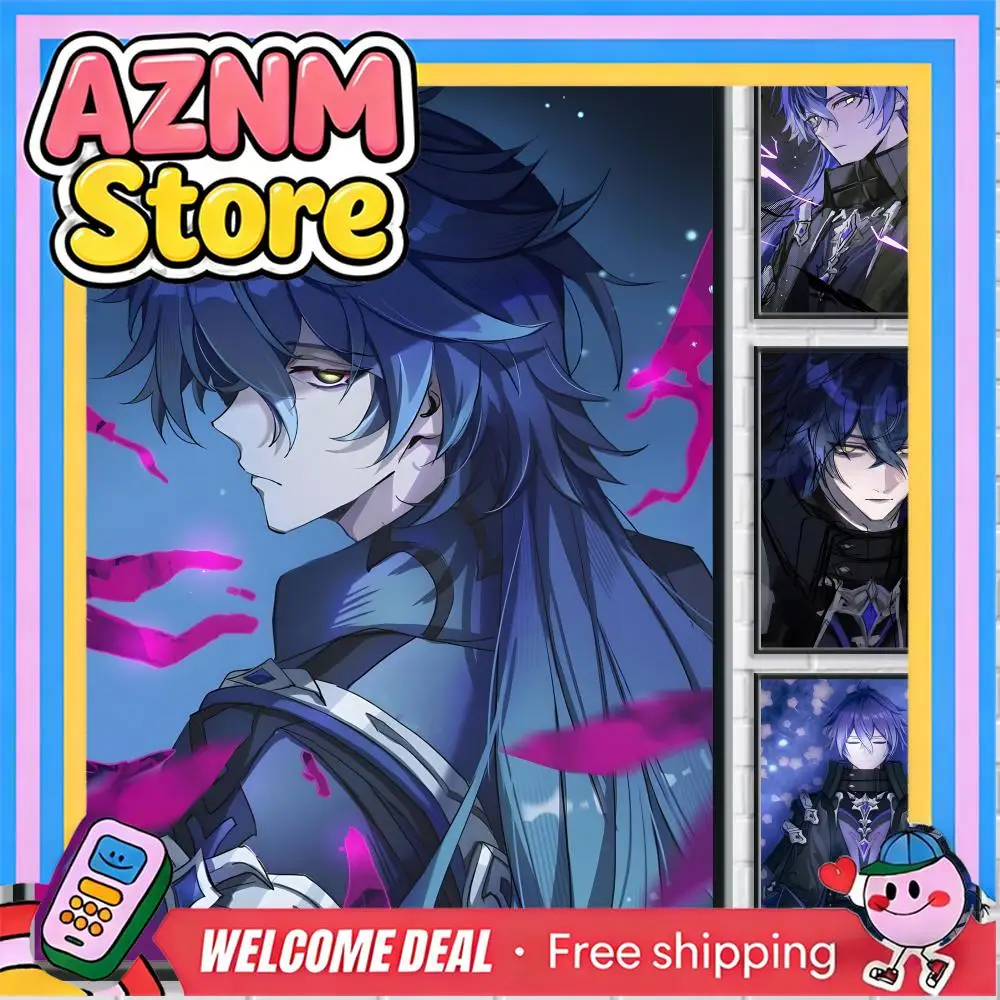 Flins G-Genshin Impact Painting Calligraphy - Mural de lienzo de primera calidad con impresión HD, arte sin arrugas para sala de estar, dormitorio, pared