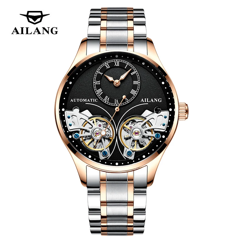 

AILANG Stainless Steel Watch Fashion Double Flywheel Automatic Mechanical Watch Luxury Brand Men Watch Casual Clock Reloj Hombre