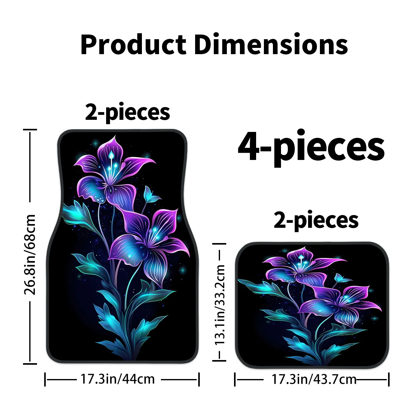 2D 4pcs Set Of Glowing Dream Flower Pattern Trendy Car Mats, Suitable For All Seasons, Fashionable And Durable, Easy To Clean, U