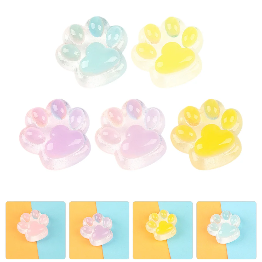 

5Pcs Cat Paw Resin Luminous Charms DIY Phone Case Resin Craft Flatback Charms Hairpin Decorative Accessories Small Claw Figurine