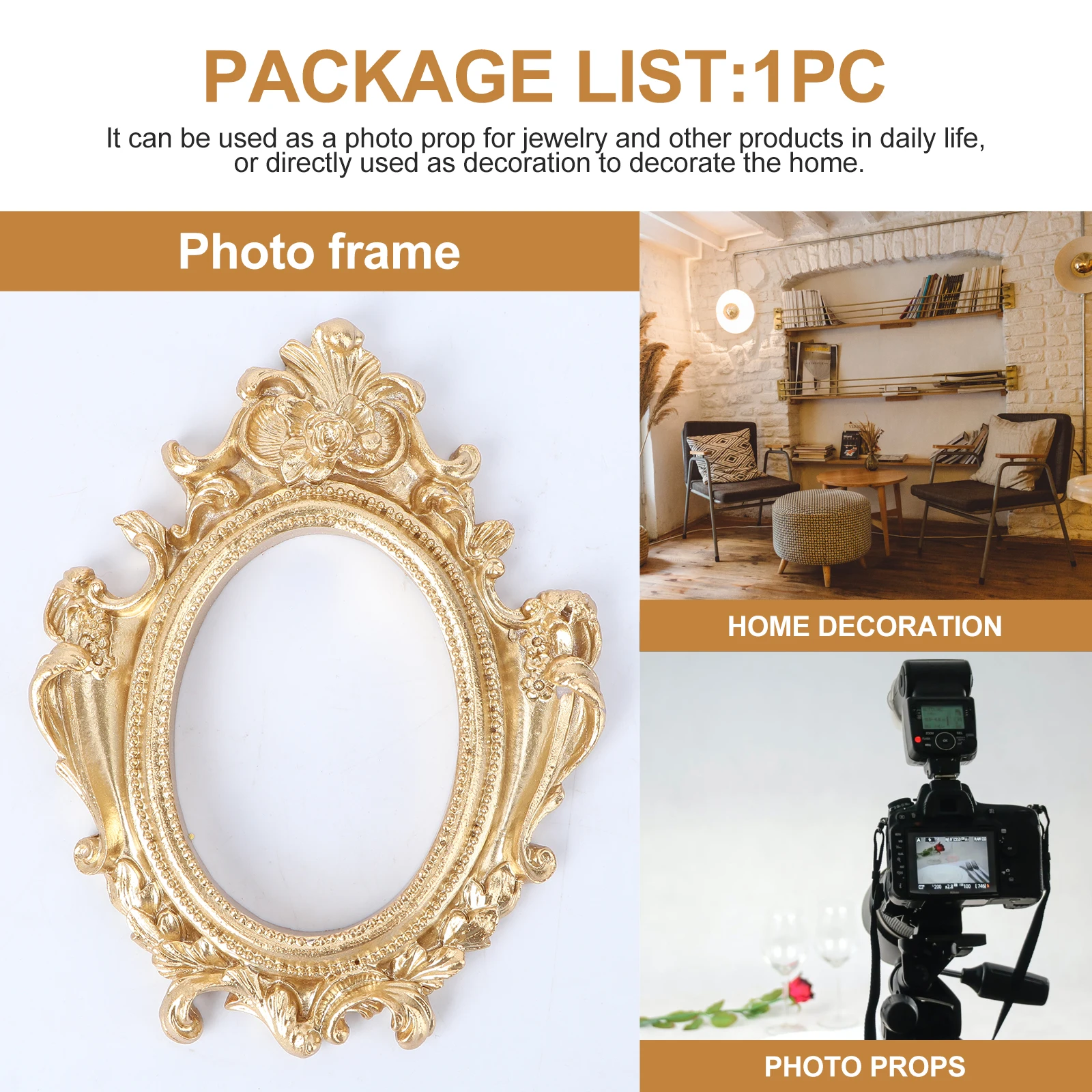 

Retro Photo Frame Accessories Gold Picture Photography Decorative Prop Mini Ornament Resin Household Office Home Vintage